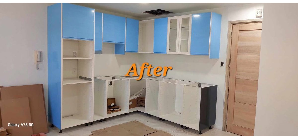 Finished kitchen with installed cabinetry after renovation